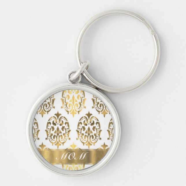 Gold damask pattern moms key ring (Front)