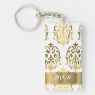 Gold damask pattern moms key ring