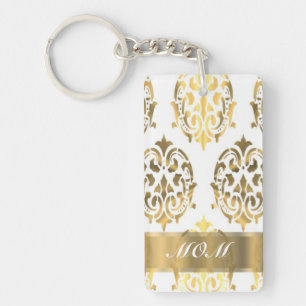 Gold damask pattern moms key ring