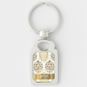 Gold damask pattern moms key ring