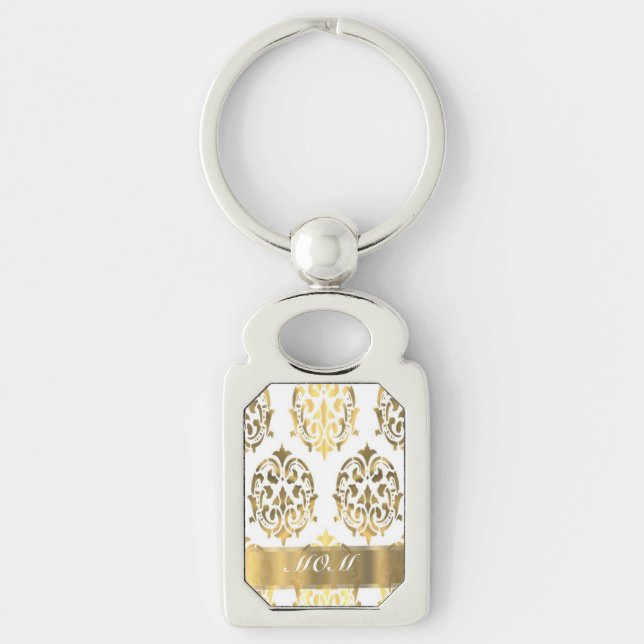 Gold damask pattern moms key ring (Front)