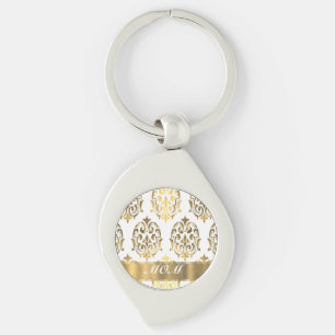 Gold damask pattern moms key ring