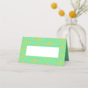 Gold damask pattern on green place card