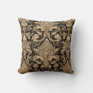 Gold Damask Pattern Throw Pillow