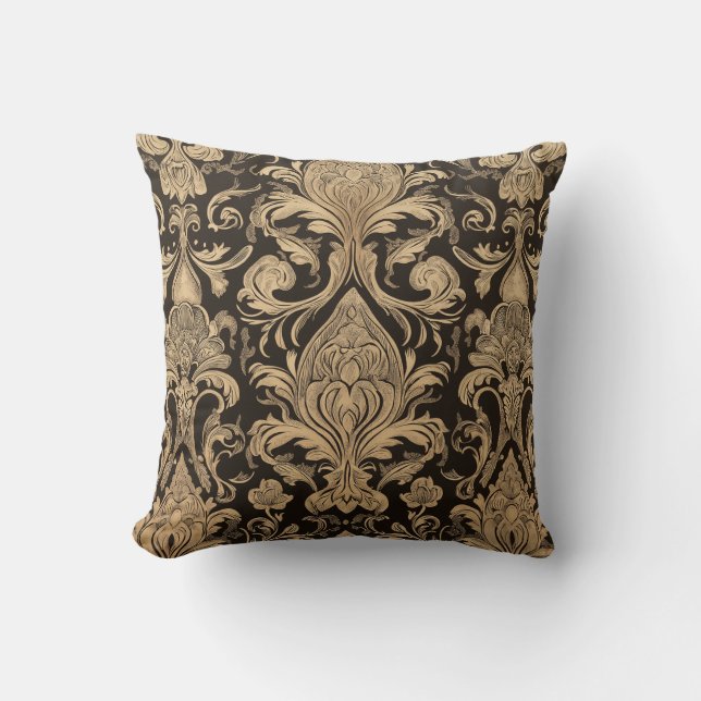 Gold Damask Pattern Throw Pillow (Front)