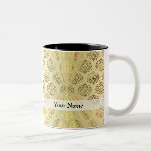 Gold damask pattern Two-Tone coffee mug