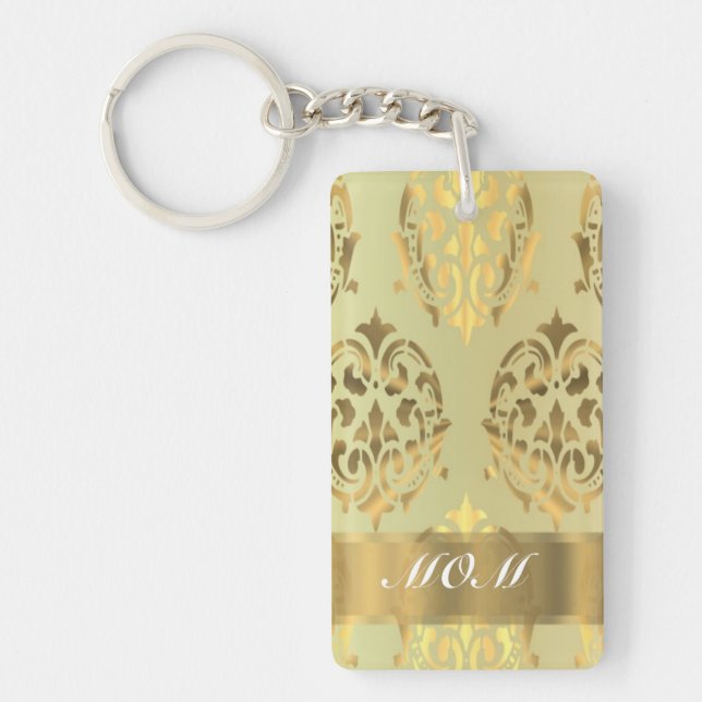Gold damask personalised mother key ring (Front)