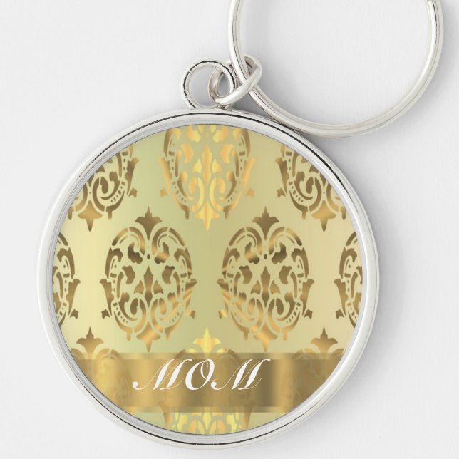 Gold damask personalised mother key ring (Front)