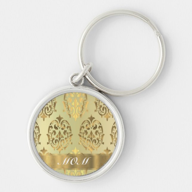 Gold damask personalised mother key ring (Front)