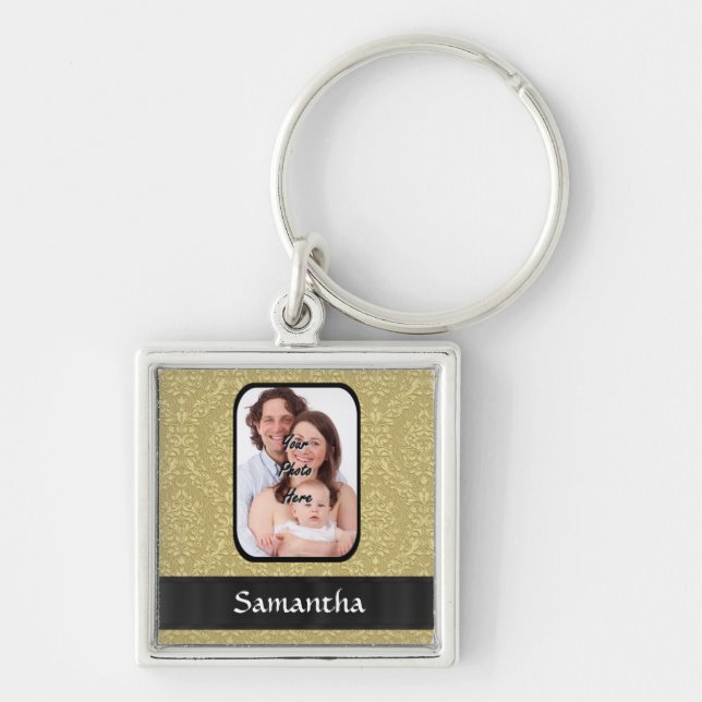 Gold damask photo template key ring (Front)