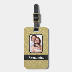 Gold damask photo template luggage tag