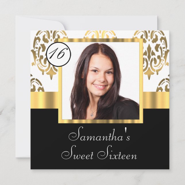 Gold damask photo template sweet sixteen (Front)