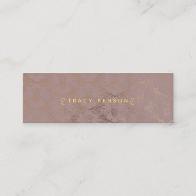 Gold Damask Pineapple Mini Business Card (Front)