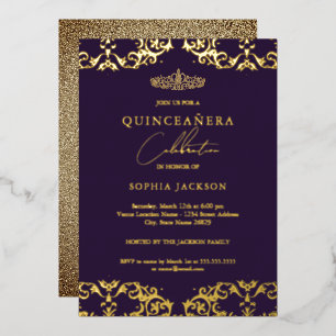 Gold Damask Purple Quinceanera 15th Birthday