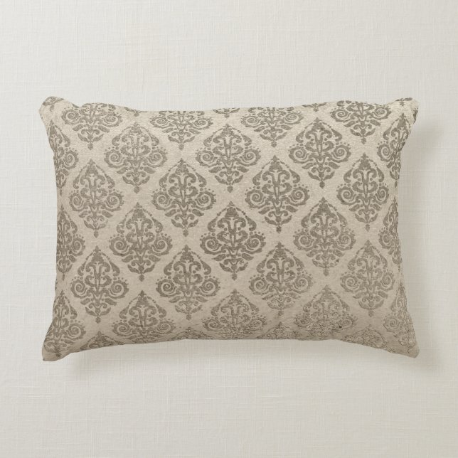 Gold Damask Rectangle Pillow (Front)