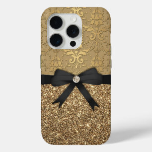 Gold Damask, Ribbon, & Glitter iPhone 15 Pro Case