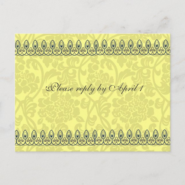 Gold Damask rsvp Invitation Postcard (Front)