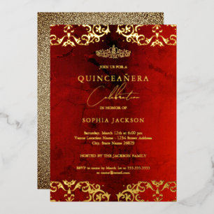 Gold Damask Ruby Red Quinceanera 15th