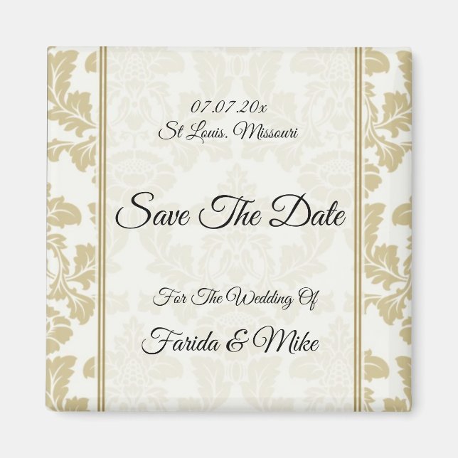 Gold  damask Save The Date Magnet invitation  (Front)