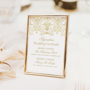 Gold Damask Signature Wedding Cocktails Sign