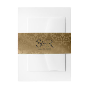 Gold Damask Silk Posh Wedding Belly Band Invitation Belly Band