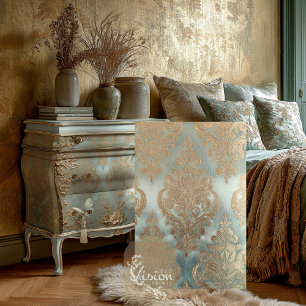 Gold Damask, Textured Effect, Mint Sage Green Tissue Paper