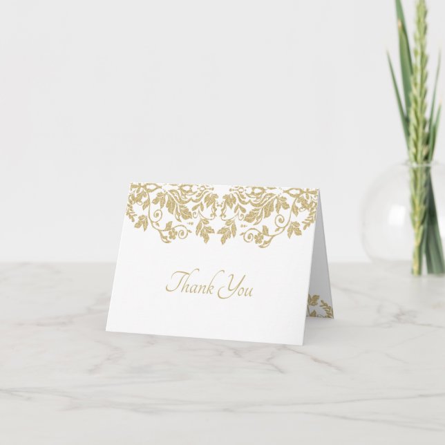 Gold Damask Thank You Card (Front)