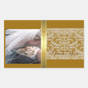 Gold Damask Thank You Photo Wedding Sticker