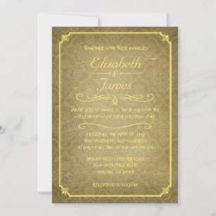 Gold Damask Vintage Chalkboard Wedding Invitations