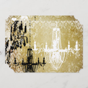 Gold Damask Vintage Chandelier Wedding Invitation