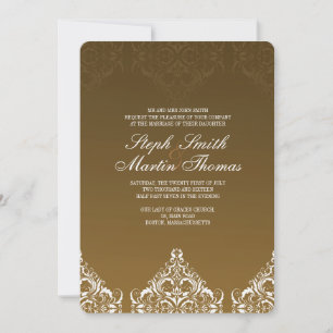 Gold Damask Wedding Invitation