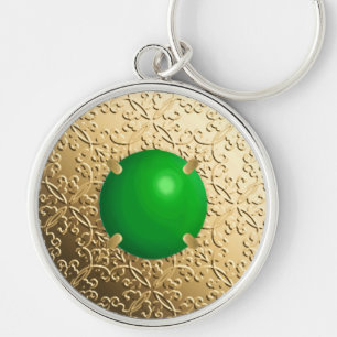 Gold Damask with a faux jade gemstone Key Ring