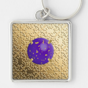 Gold Damask with a faux lapis lazuli gemstone Key Ring