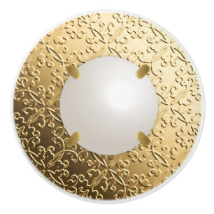 Gold Damask with a faux mabe pearl Ceramic Knob