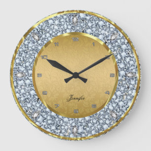 Gold Damasks & Sparkling Diamonds Large Clock