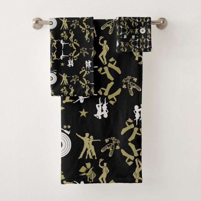 Gold Dancer Patterned Home Decor Bath Towel Set (Insitu)