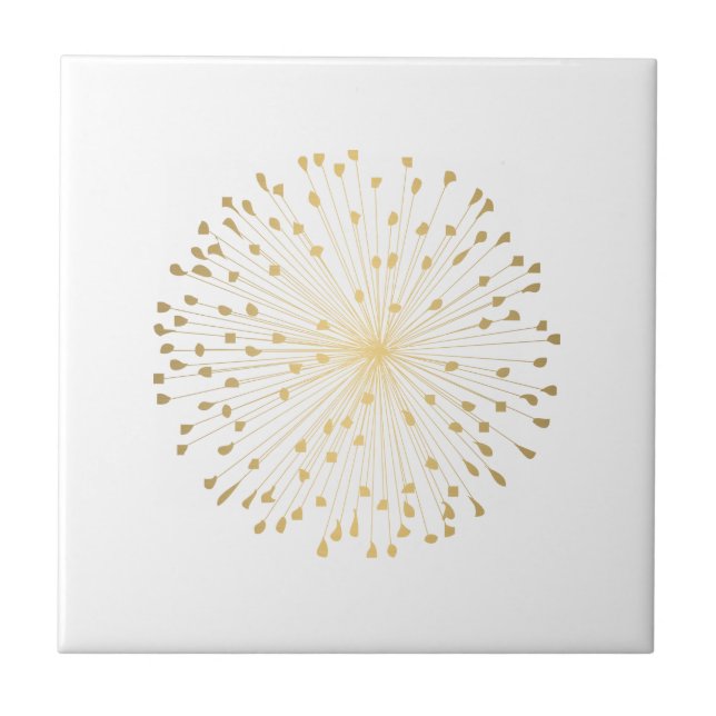 Gold Dandelion Starburst Ceramic Tile (Front)