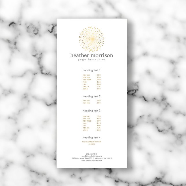 GOLD DANDELION STARBURST LOGO on WHITE Rack Card (Creator Uploaded)