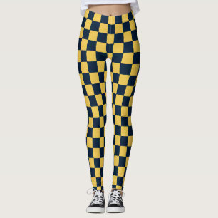 Gold & Dark Blue checks hand drawn pastel b Leggings