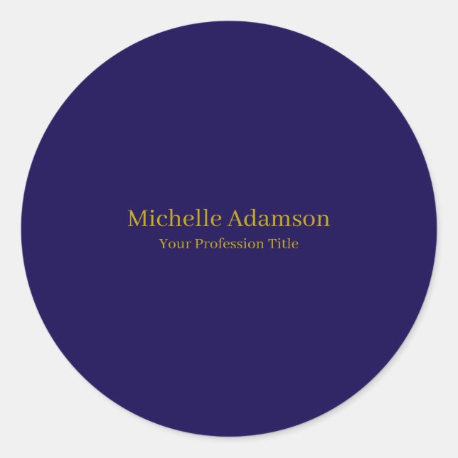 Gold & Dark Blue Colour Professional Plain Modern Classic Round Sticker (Front)