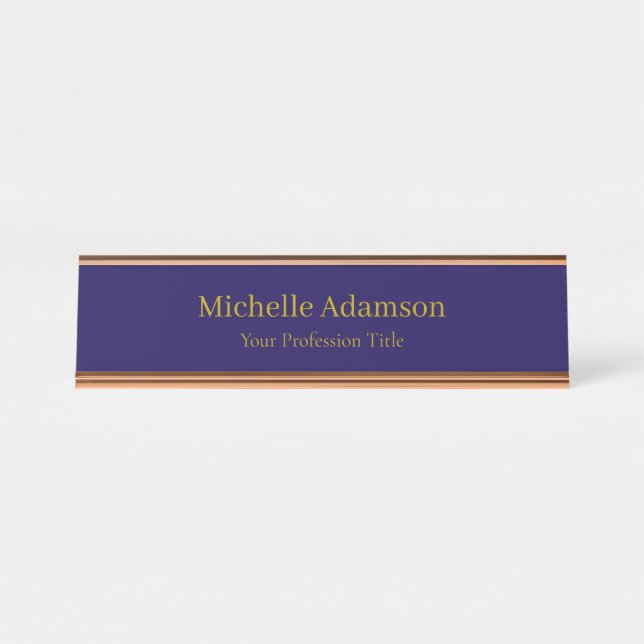 Gold & Dark Blue Colour Professional Plain Modern Desk Name Plate (Front)