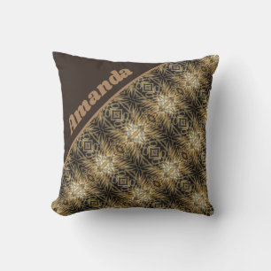 Gold Dark Brown Abstract Diagonal Stripes Pattern Cushion
