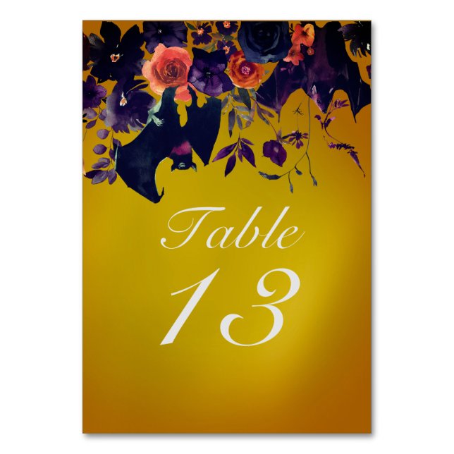 Gold Dark Floral Halloween Table Number (Front)