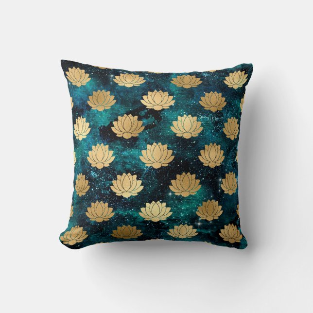 Gold & Dark Green Galaxy Dharma Mandala Pattern Cushion (Front)
