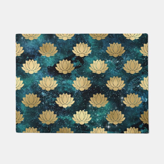 Gold & Dark Green Galaxy Dharma Mandala Pattern Doormat (Front)