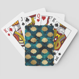 Gold & Dark Green Galaxy Dharma Mandala Pattern Playing Cards