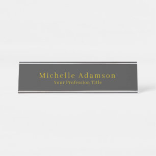 Gold & Dark Grey Black Professional Plain Modern Desk Name Plate