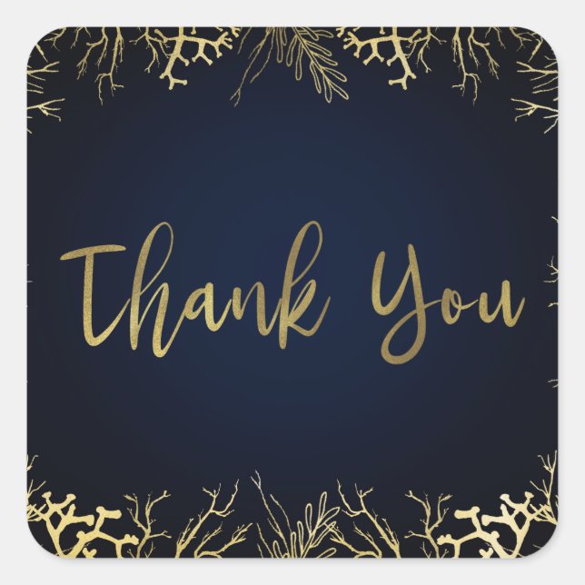 Gold & Dark Navy Blue Elegant Coral Wedding Square Sticker (Front)