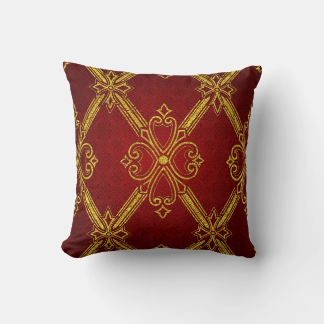 Gold Dark Red Deco Cushion (Front)