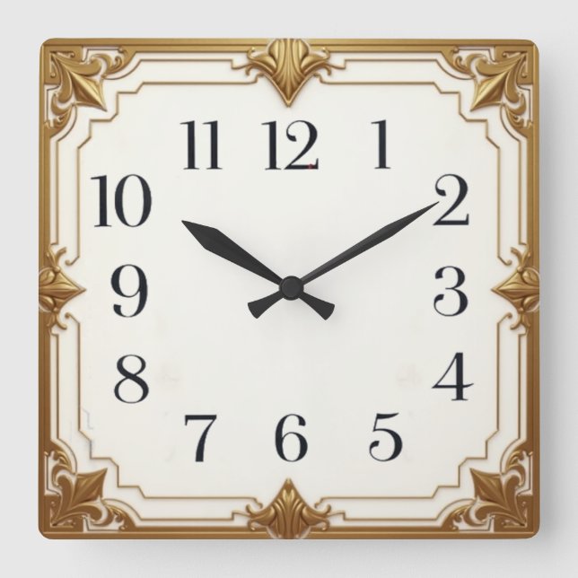 Gold Deco Square Wall Clock (Front)